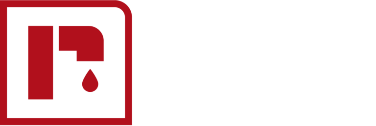 Riser Plumbing and Water logo with a red water faucet and drop icon, and white text 'Riser plumbing + water'