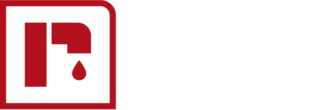 Riser Plumbing and Water logo with a red water faucet and drop icon, and white text 'Riser plumbing + water'